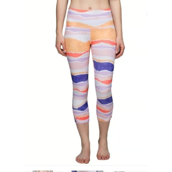 lululemon athletica Pants - Lululemon Workout Capri‎ Leggings High Rise Purple Orange Print Size 12